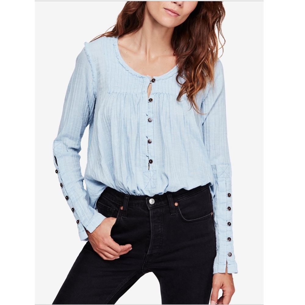 NWT Free People Sand Dune Henley (light blue) size small - Picture 2 of 8